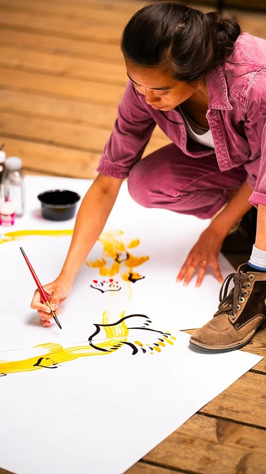 Dessin d'oiseaux lors de la performance.