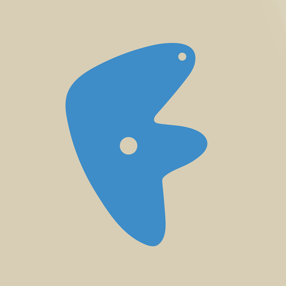 A blue climbing hold shaped like the letter F, set against a beige background. The FRODO logo.