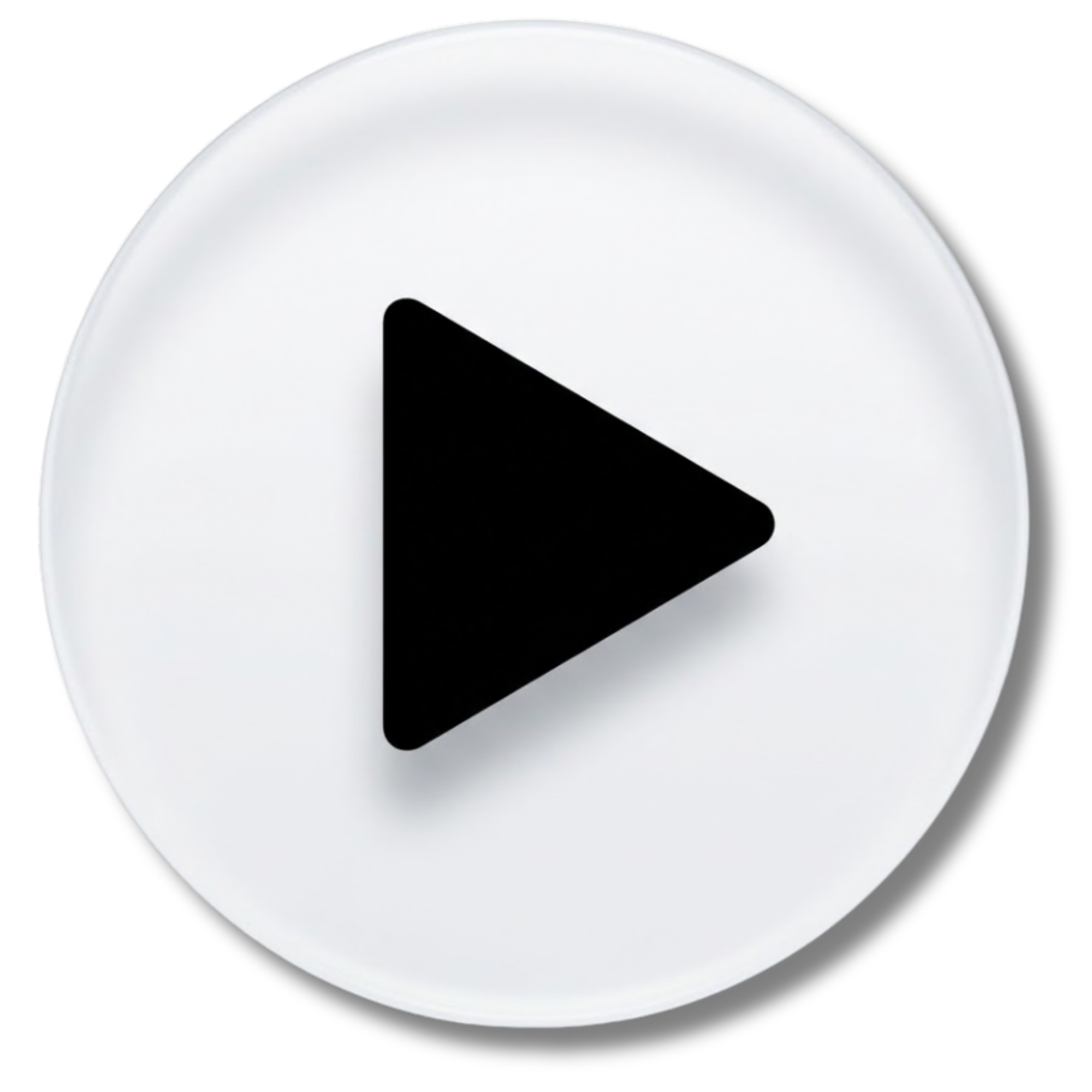 Close-up of a white circular button with a black play symbol in the center.