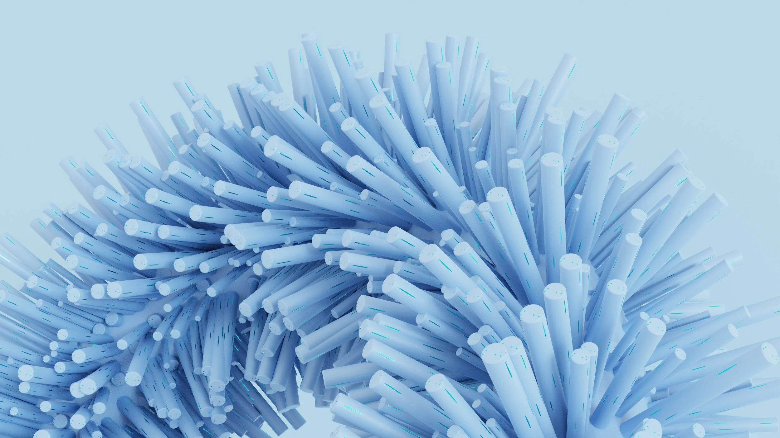 Close-up of a large bundle of light blue plastic drinking straws with a textured background