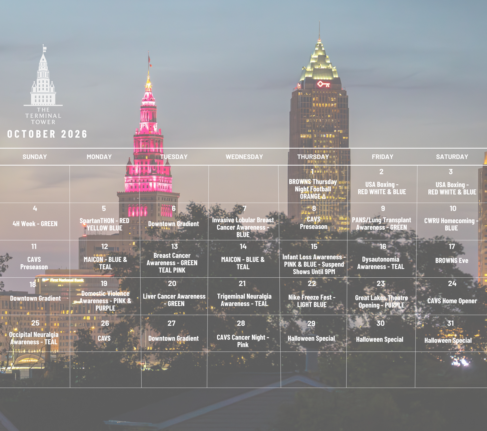 Terminal Tower Lights in Cleveland, Lighting Schedule