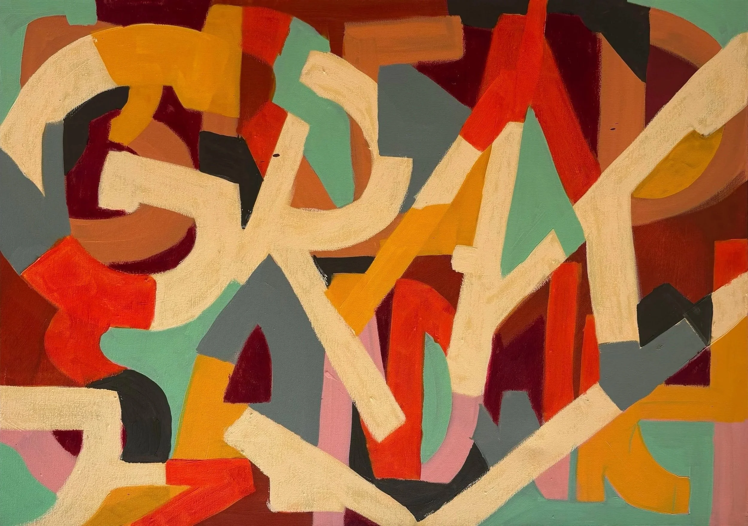 mixed media colourful abstract painting