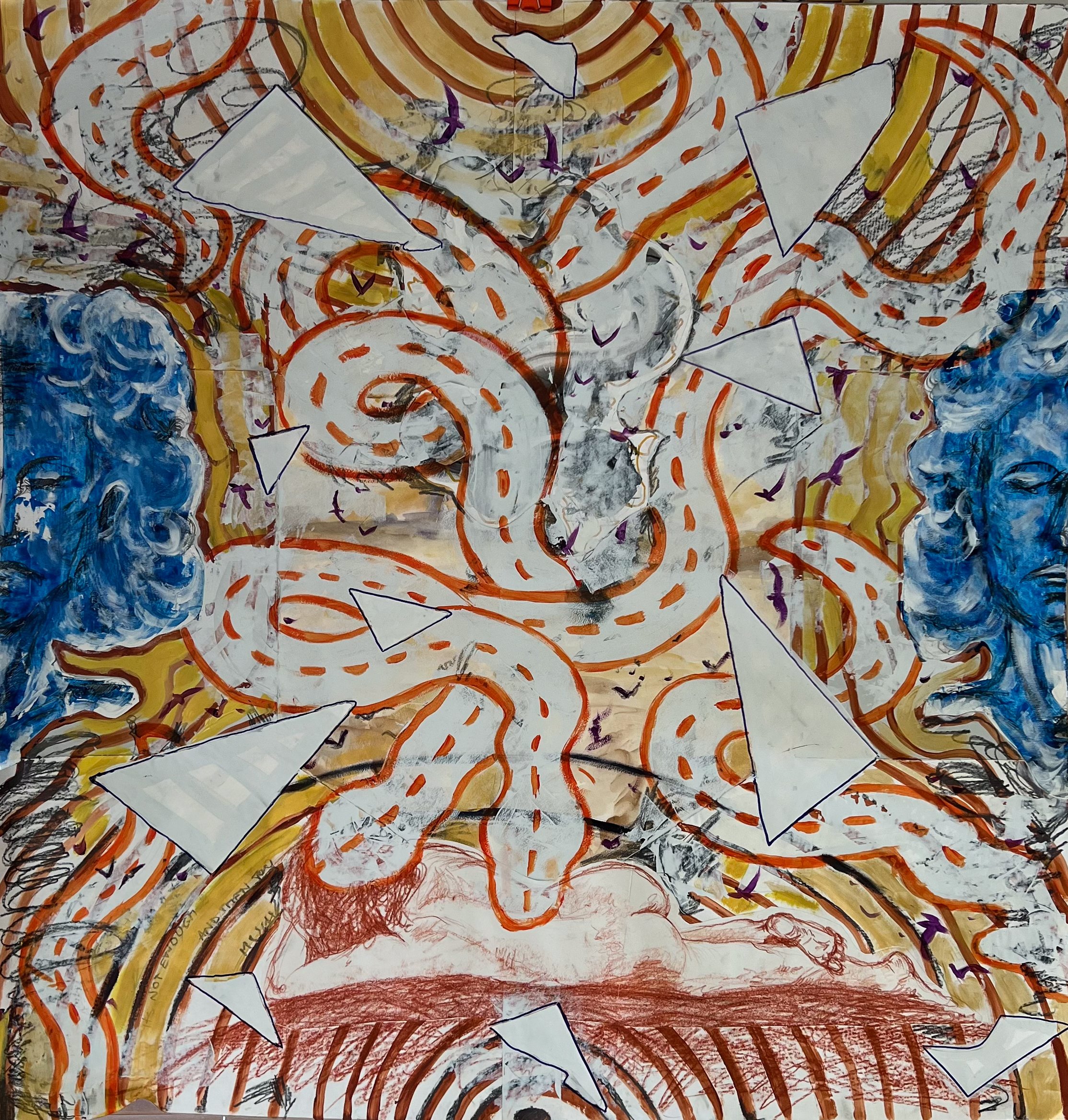 Contemporary large collage made from drawings