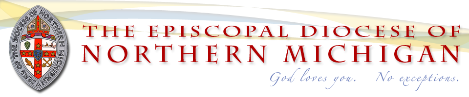 Logo of the Episcopal Diocese of Northern Michigan with a shield emblem and the text "The Episcopal Diocese of Northern Michigan" and the motto "God loves you. No exceptions."