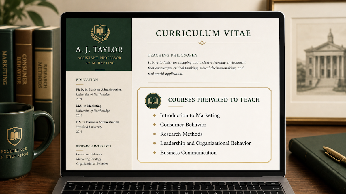 Courses prepared to teach section on an academic CV