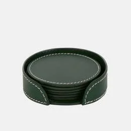Leather coasters -set of six with contrast piping