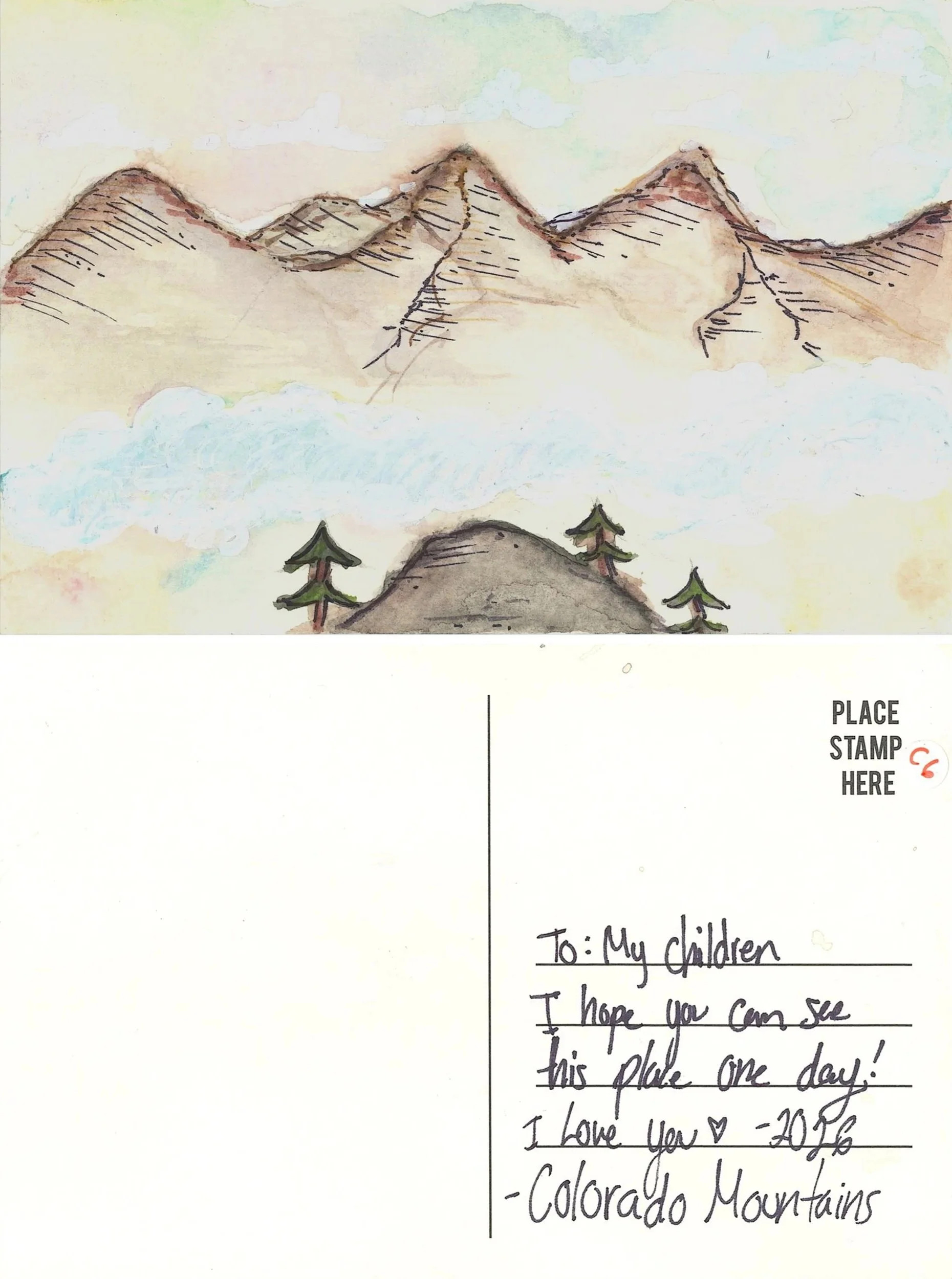 "The Colorado mountains from the peak of a climb." Artist: Danielle Hermosillo