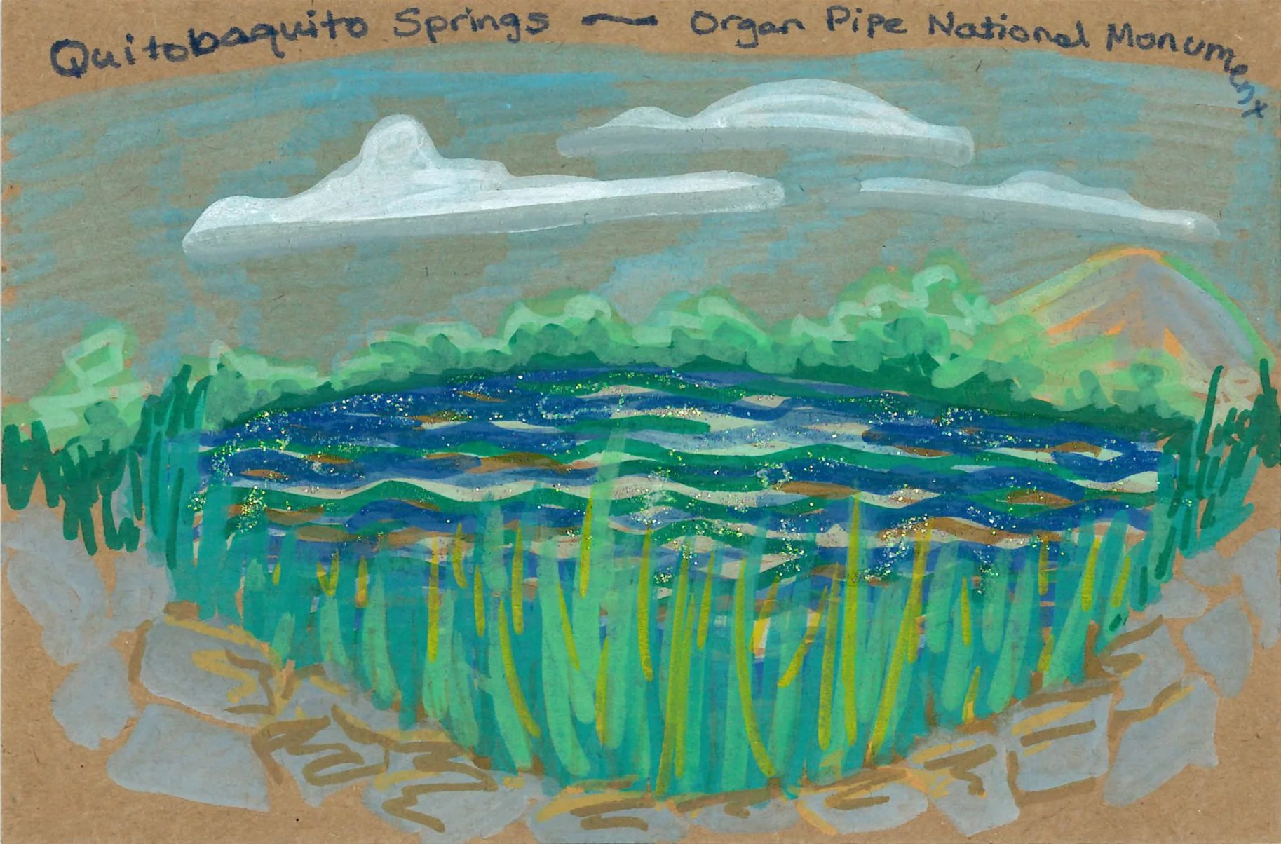 H1 (front): Quitobaquito Springs, Organ Pipe National Monument in Southern Arizona; a sacred place. Artist: Leona D. 