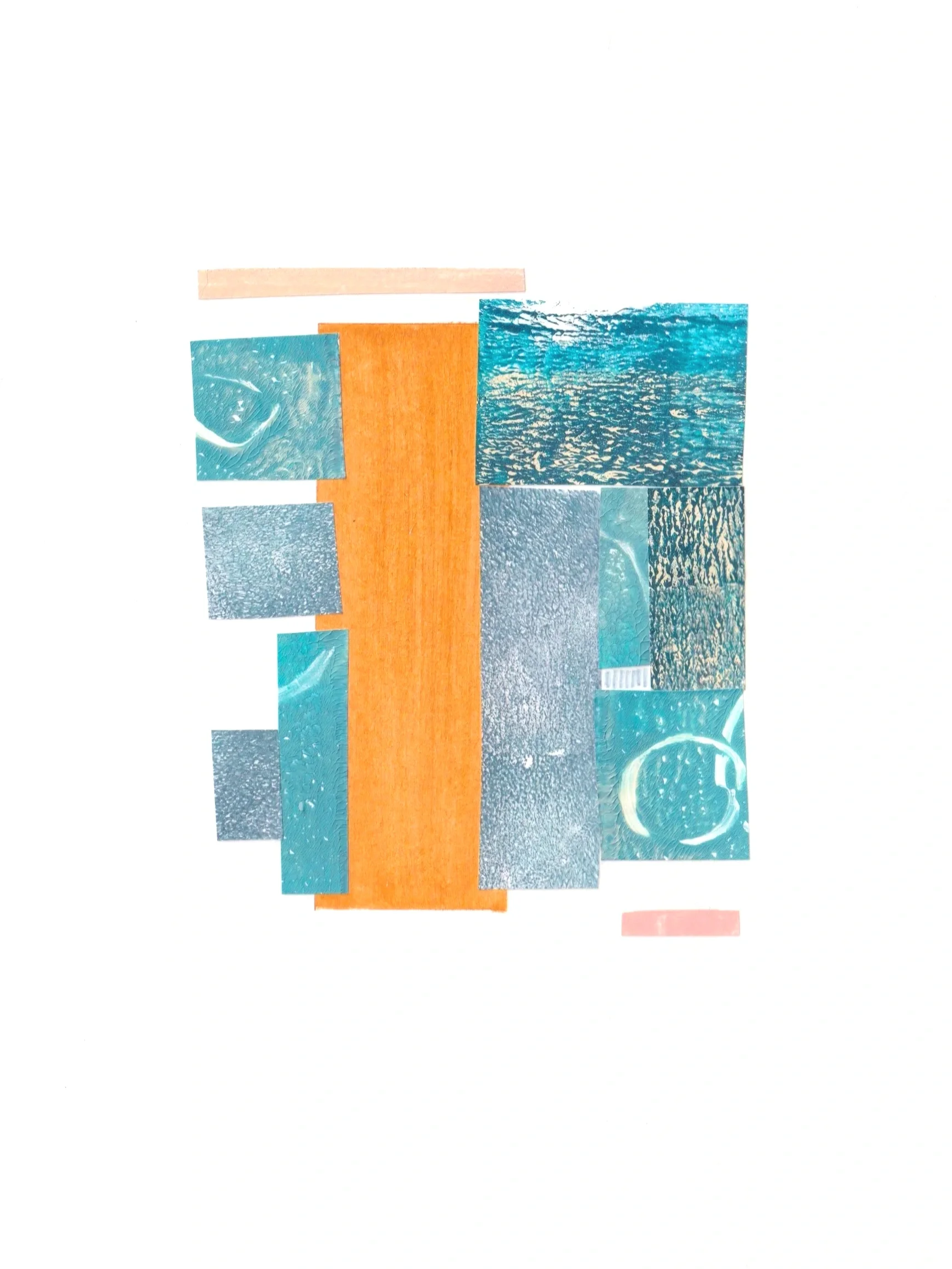 Patine — collage sur papier — A5 — papier mixte, encre acrylique, papiers divers — 2026.