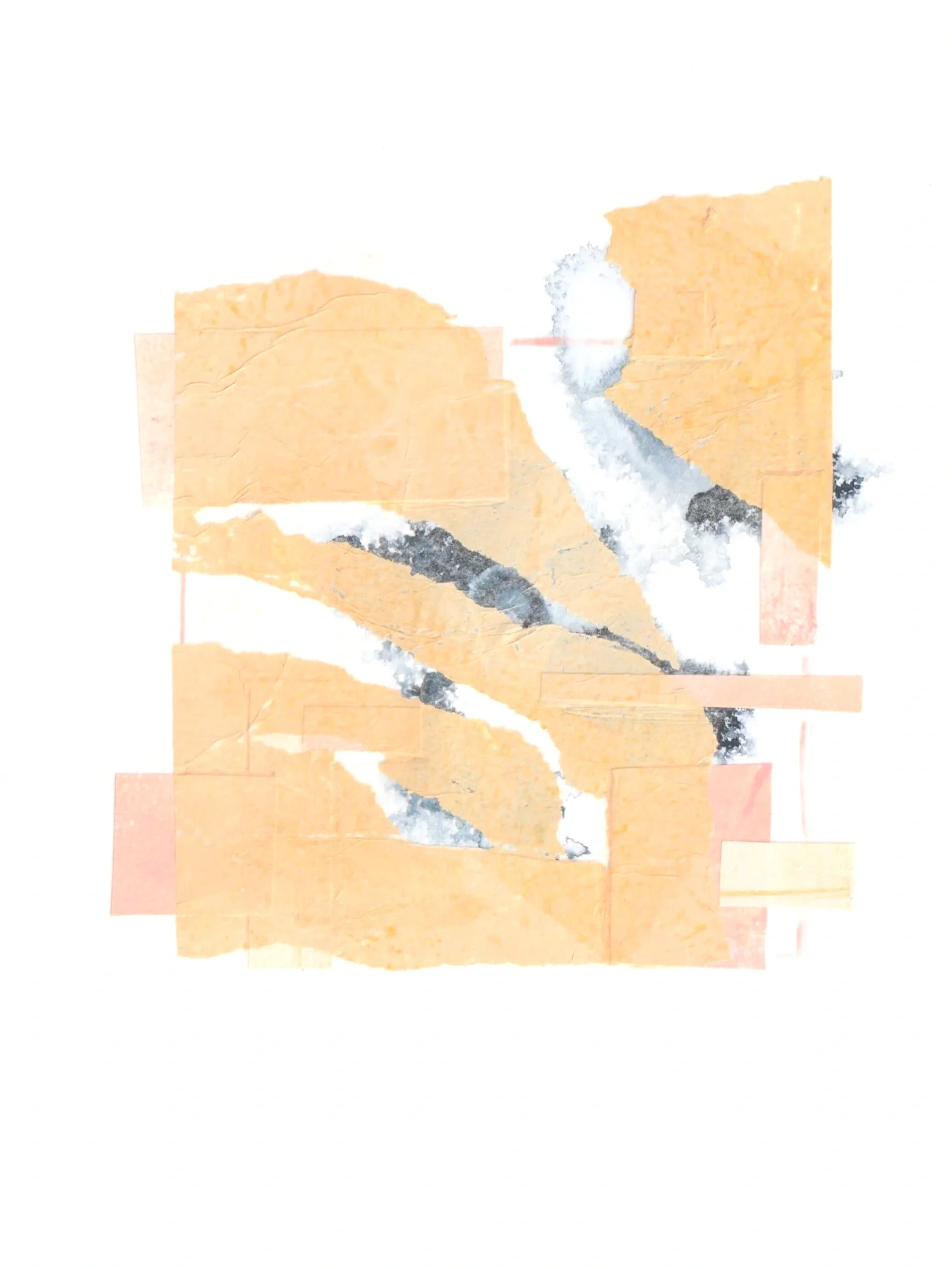 Fissure — collage sur papier — A5 — papier mixte, encre acrylique, papiers divers — 2026.