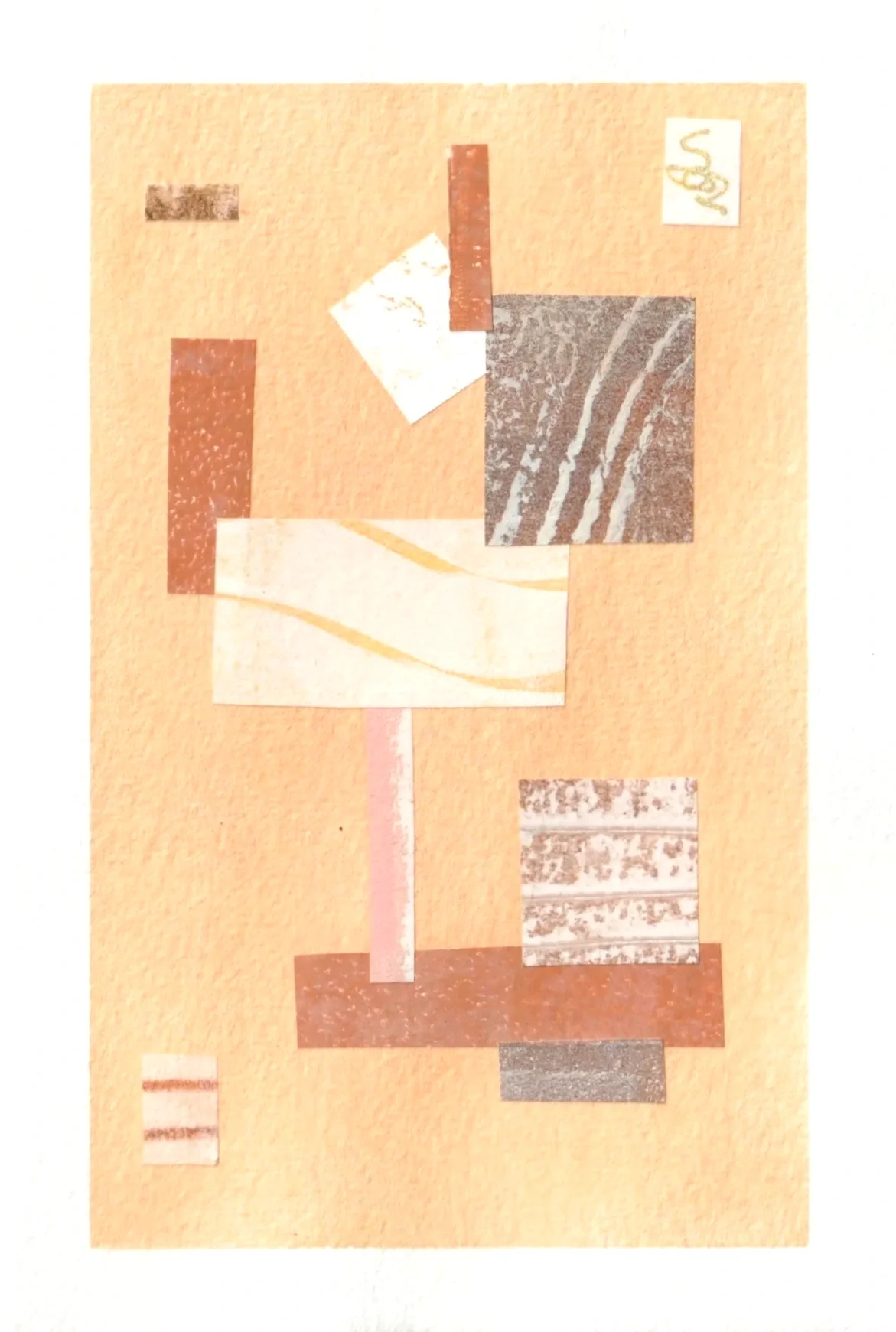 Argile — collage sur papier — A6 — papier coton, encre acrylique, papiers divers — 2026.