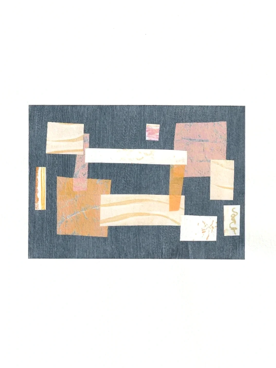 Strate — étude, collage sur papier — A4 — papier mixte, acrylique, papiers divers — 2026.