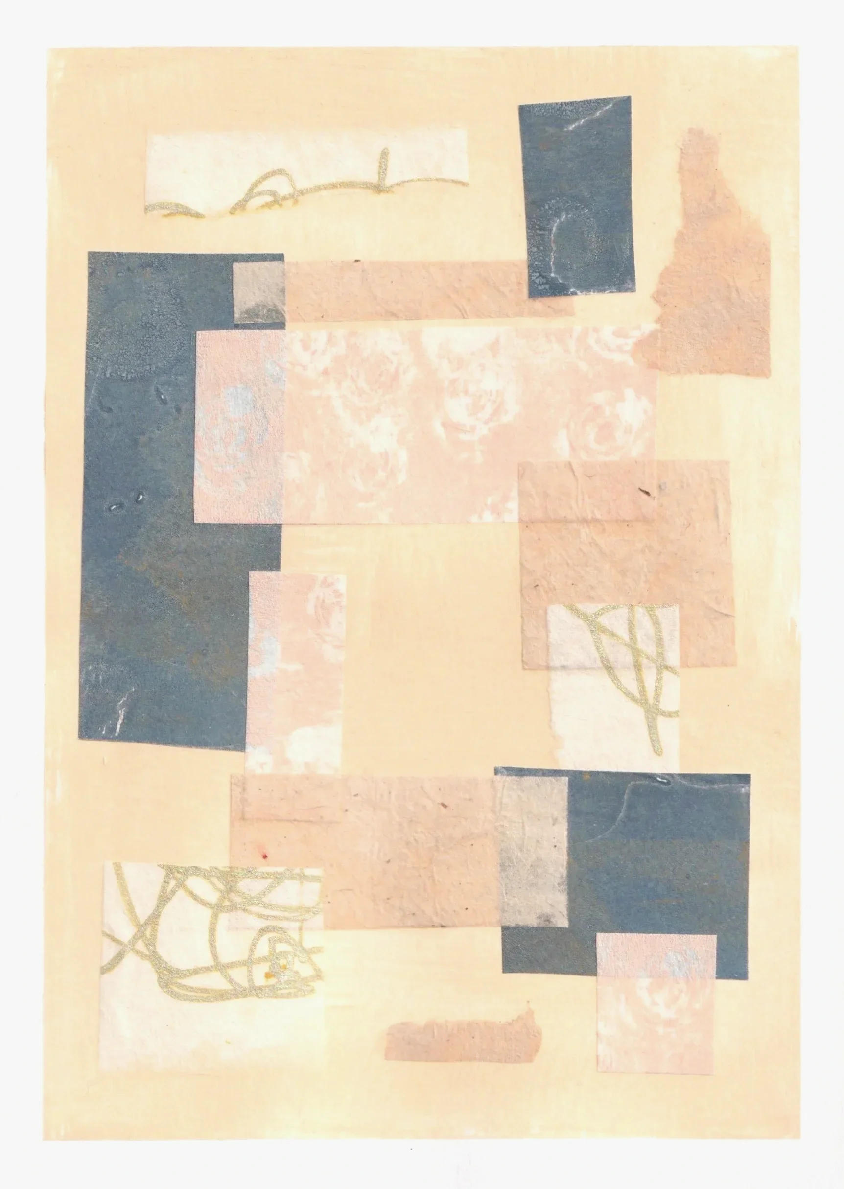 Brocart — collage sur papier — A5 — papier mixte, acrylique, washi, papier de soie — 2026.