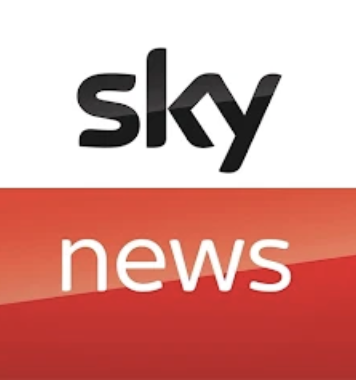 Sky News logo with black text 'sky' above red 'news' background.