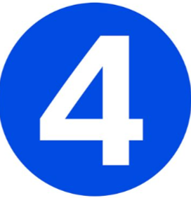 Blue circular road sign with the white number 4 in the center.