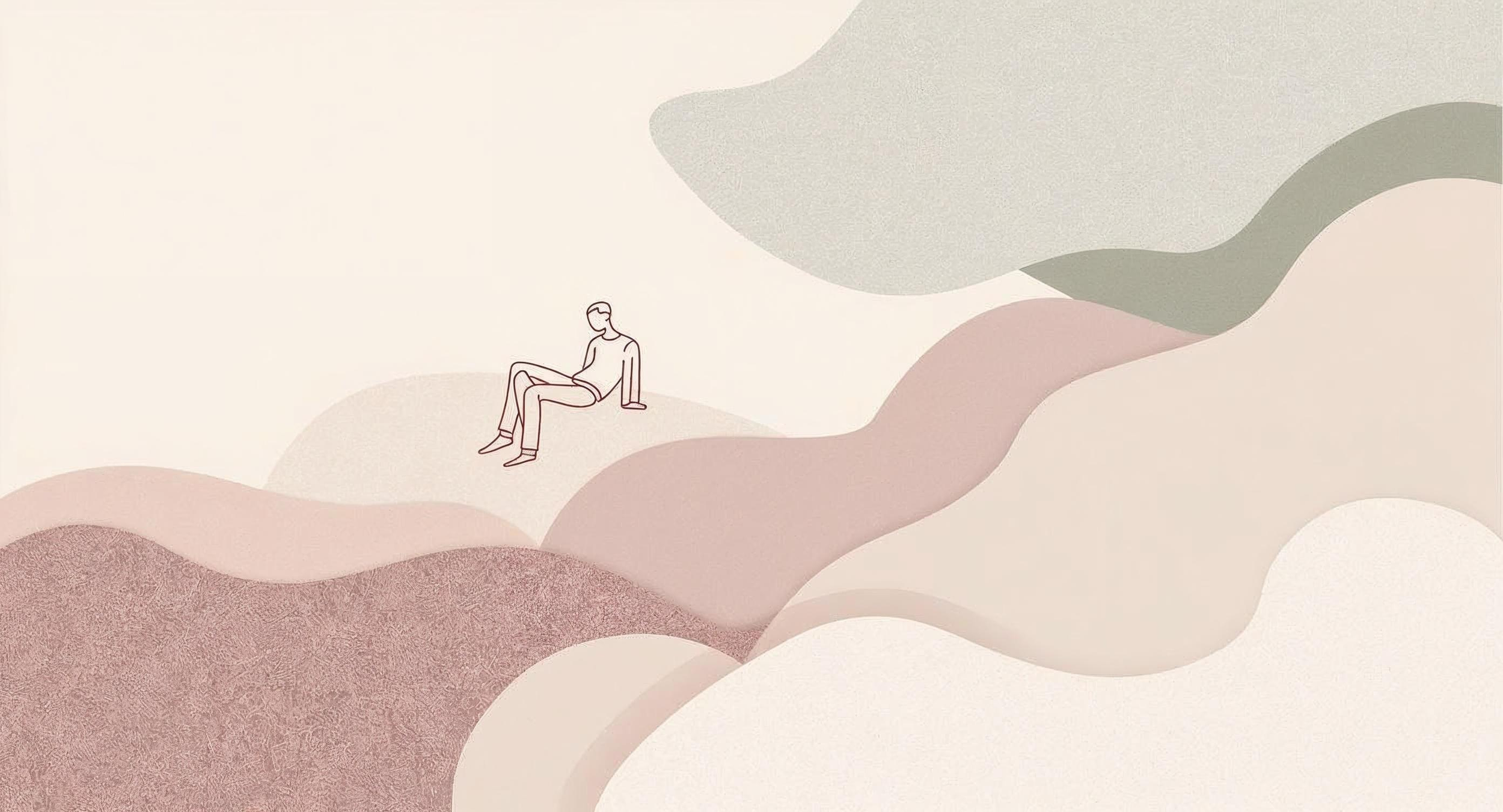 Minimalist illustration of a person sitting alone feeling mentally overwhelmed from ADHD and distracted