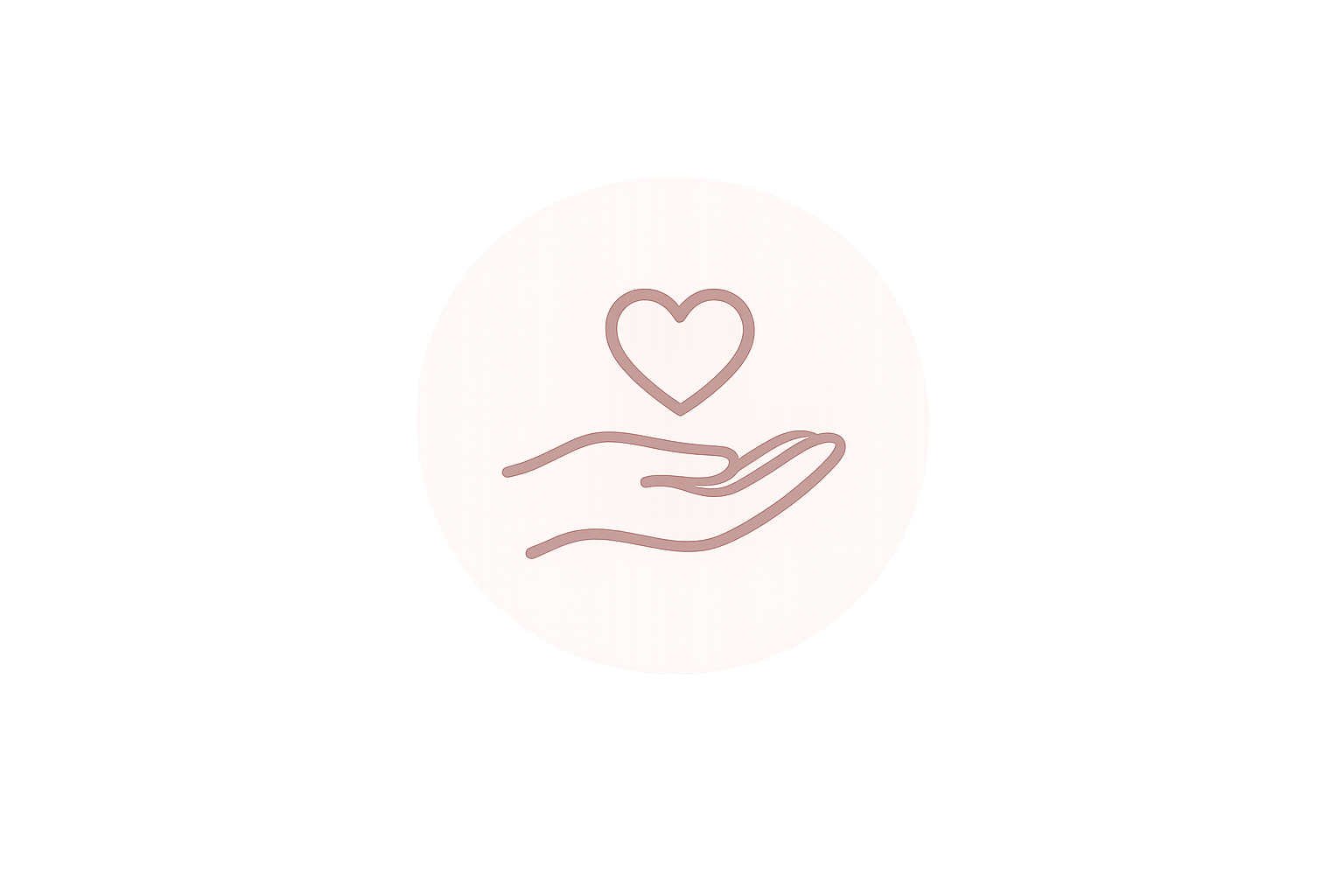 Line drawing of a hand holding a heart inside a circle.