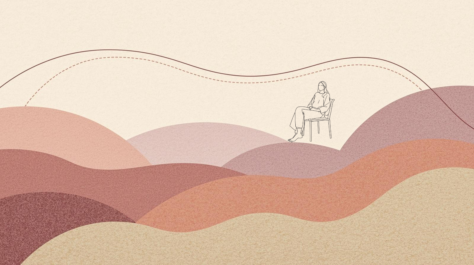 Minimalist illustration of a person feeling mentally overwhelmed and anxious