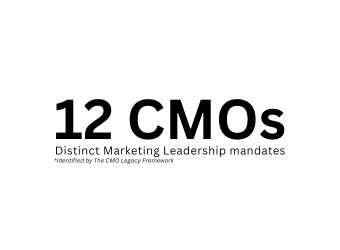 Cover page titled "12 CMOs" with subtitle "Distinct Marketing Leadership mandates" and a note "Identified by the CMO Legacy Framework".