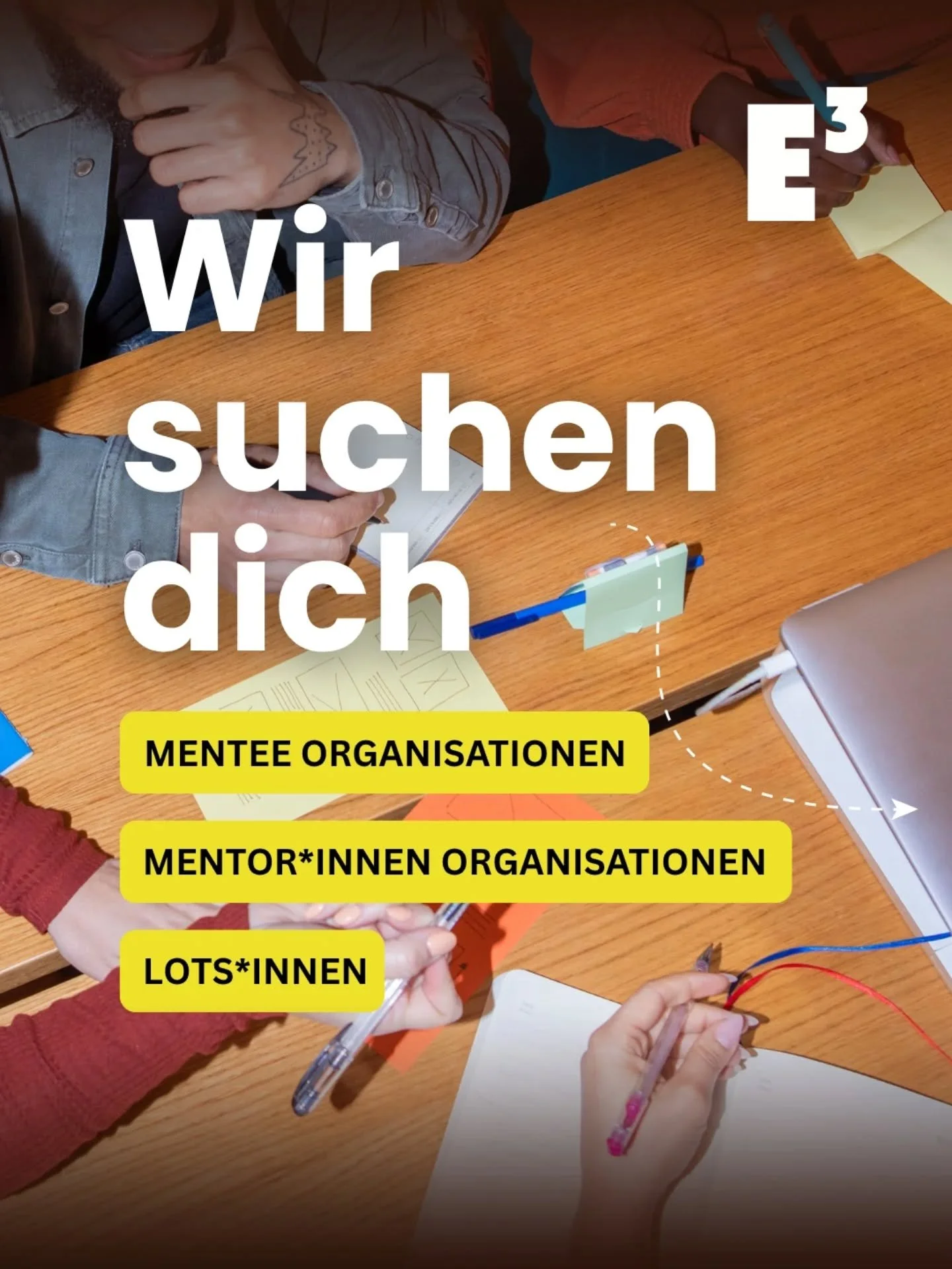 E&sup3; SUCHT DICH! 🚀

🔎&nbsp;Mentee Organisationen
🔎&nbsp;Mentor*innen Organisationen
🔎&nbsp;Lots*innen

📍 E&sup3; steht f&uuml;r: Ehrenamt, Engagement und Exil.
Mit unserem Projekt st&auml;rken wir Menschenrechts- und Migrant*innenorganisation