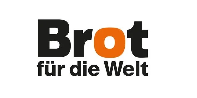Logo mit dem Text 'Brot für die Welt' in schwarzen und orangen Buchstaben.