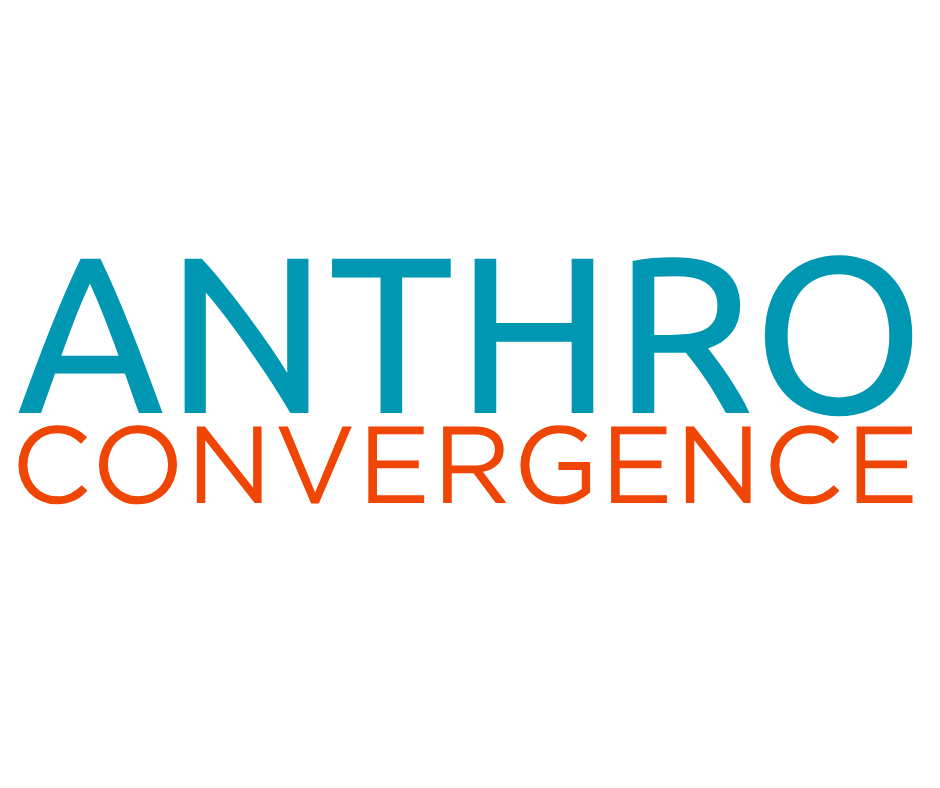 Logo for Anthro Convergence featuring the words 'Anthro' in blue and 'Convergence' in coral on a transparent background.