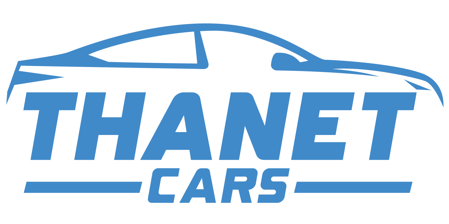 Logo for Thanet Cars, featuring a stylized blue car outline above the text 'Thanet Cars' in bold blue letters.
