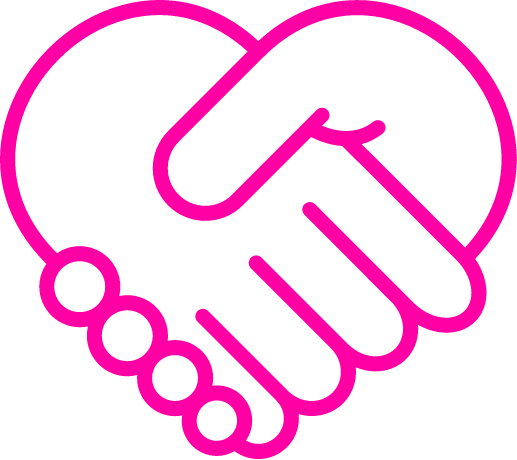 Pink neon outline of a handshake on a black background.