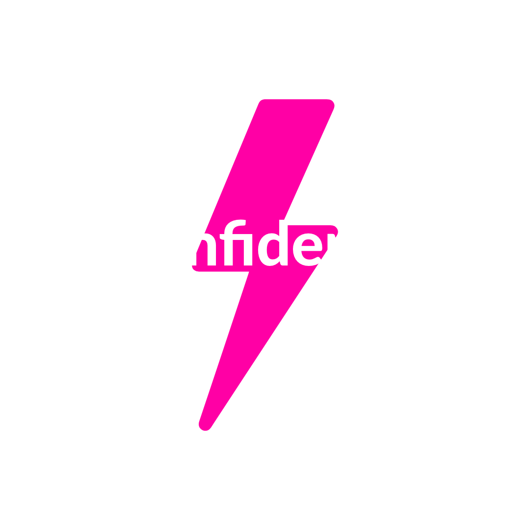 Pink lightning bolt with white text that says 'fider' in the middle.