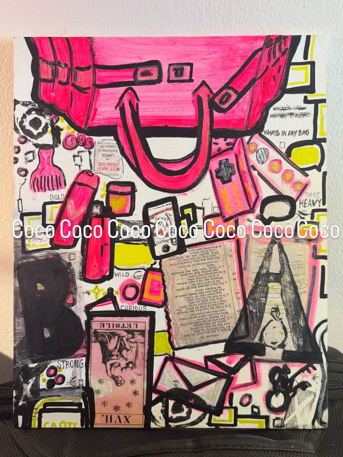 Baggage (2026) as part of @auto___amor to close off Amor season ❤️ an interesting layering of everything passes down, and what&rsquo;s chosen to carry around, buy in a pink faux Hermes Birkin 40 💕 #autoamor2026 #boardart #graphicart #multimediaart
