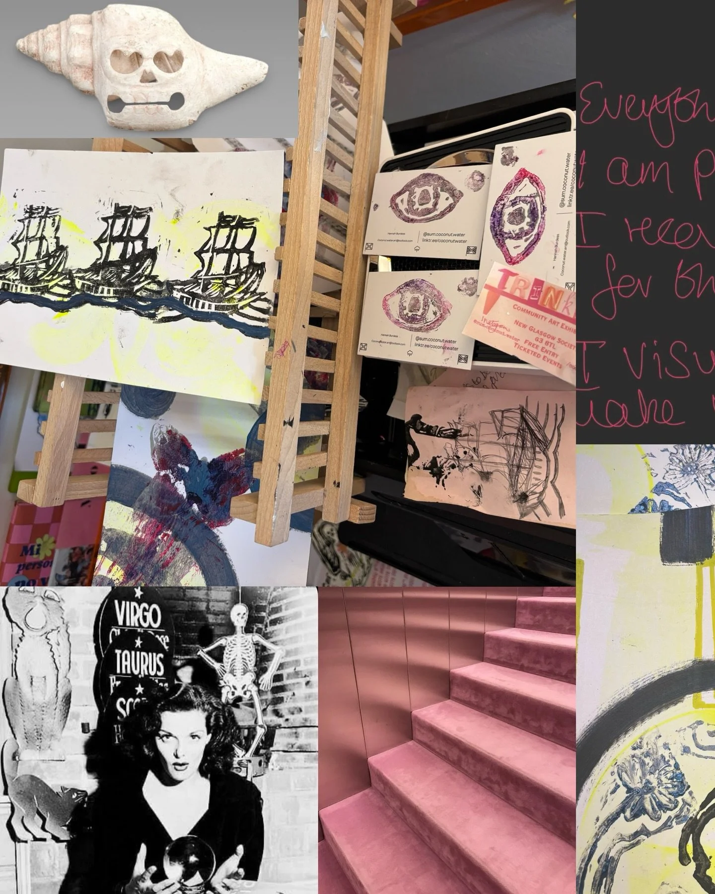 First drying rack #scrl of nightmares meets maximalist moodboard - prize on the second slide 💋 

#glasgowart #trinkets26 #giveaway #scottishart 

Home Art Studio | Small Art Business | Art Pop-up