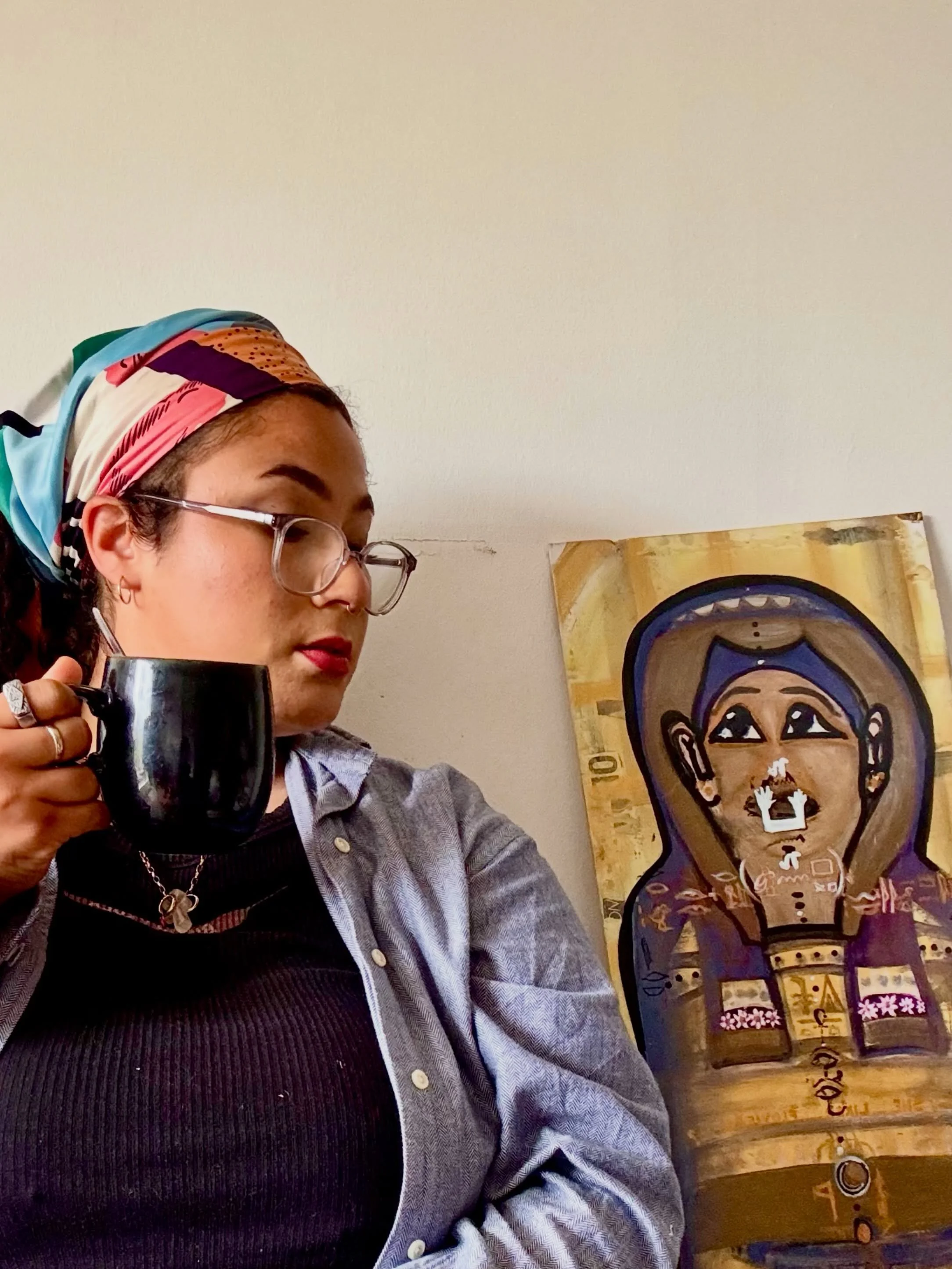 I missed her so much I painted her. 
Maybe she&rsquo;s finished. Maybe she&rsquo;s not. 
I met Shepehor when I was a student Tour Guide at the Hunterian Art Gallery. The thing that struck me the most, besides learning to translate the burial spells, 