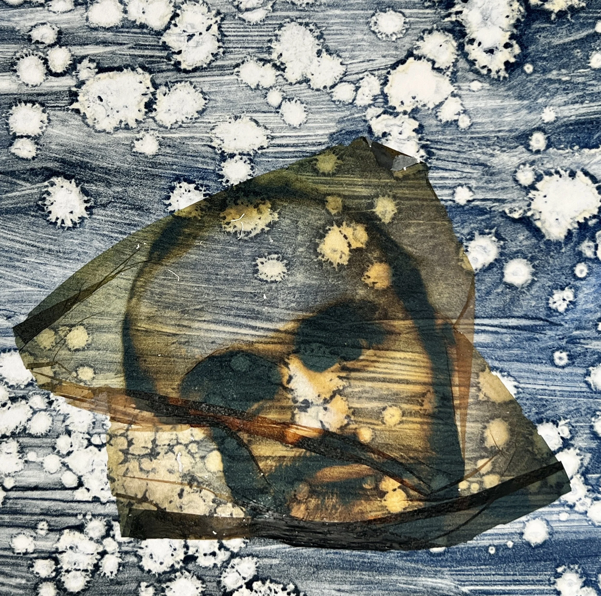 The Idea | Polaroid Emulsion Lift on Textured Monoprint 8 X 8 inches