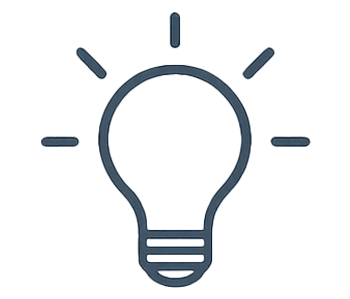 Outline of a light bulb with rays emanating from it, symbolizing an idea or innovation.