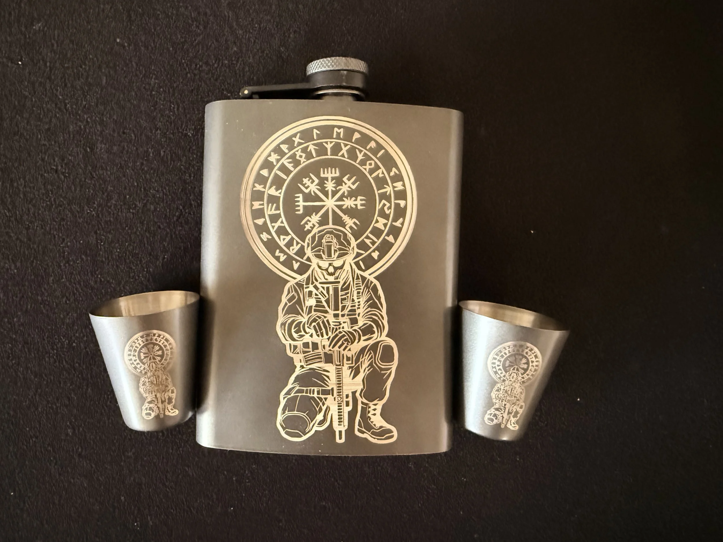 Engraved Flask Set with Shot Glasses