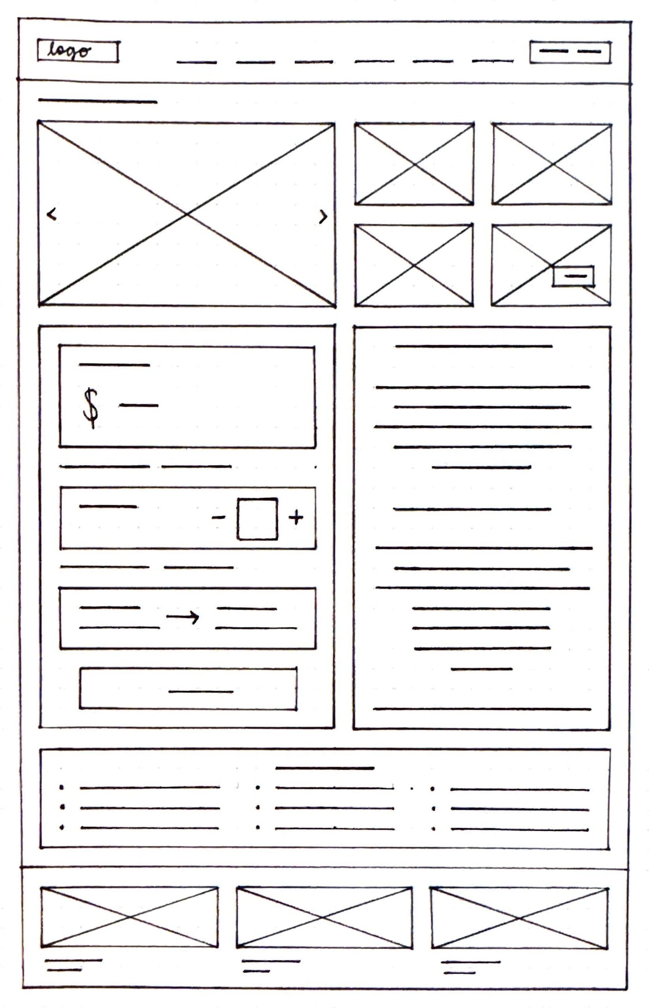 Sketch of a Bed & Breakfast website's home screen layout