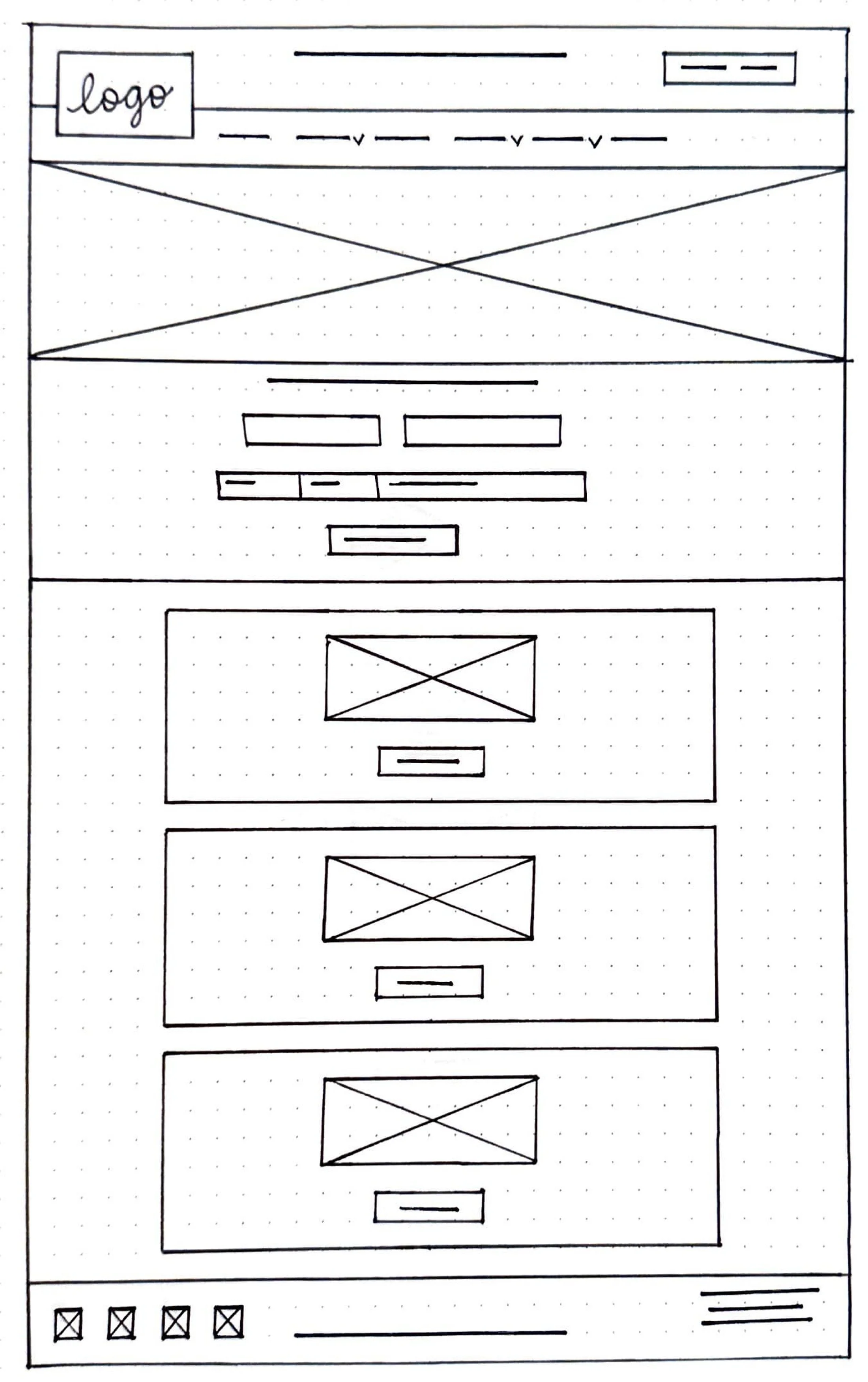 Sketch of a Bed & Breakfast website's home screen layout