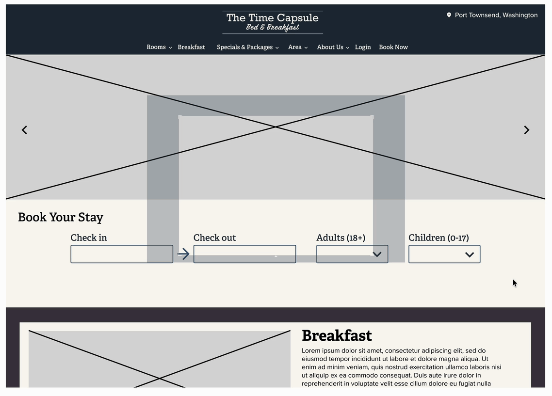 Walkthrough of an early stage prototype for a Bed & Breakfast website