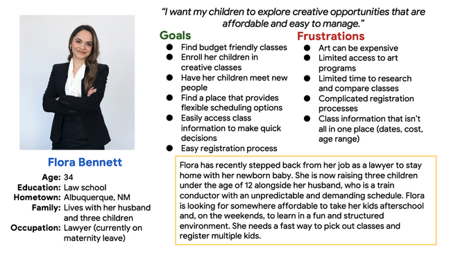 Picture of a woman in a business suit with her arms crossed and smiling surrounded by fictious information about her