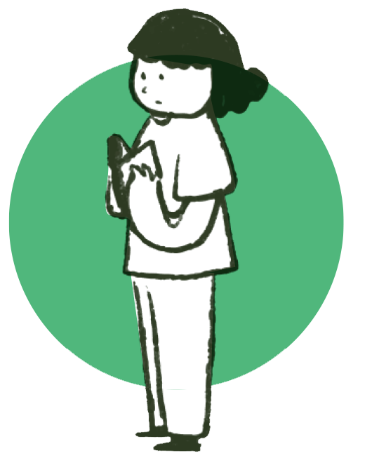 A drawing of a girl with black hair wearing a hat and casual clothes, holding a small animal, possibly a guinea pig or hamster, against a green background.