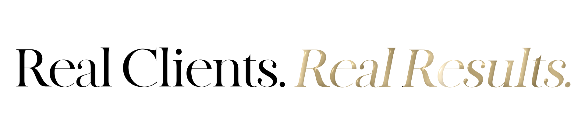 Text reading 'Real Clients.' with a gold abstract pattern in the background.