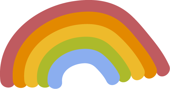 Colorful rainbow with five arches in red, orange, yellow, green, and blue on a white background.