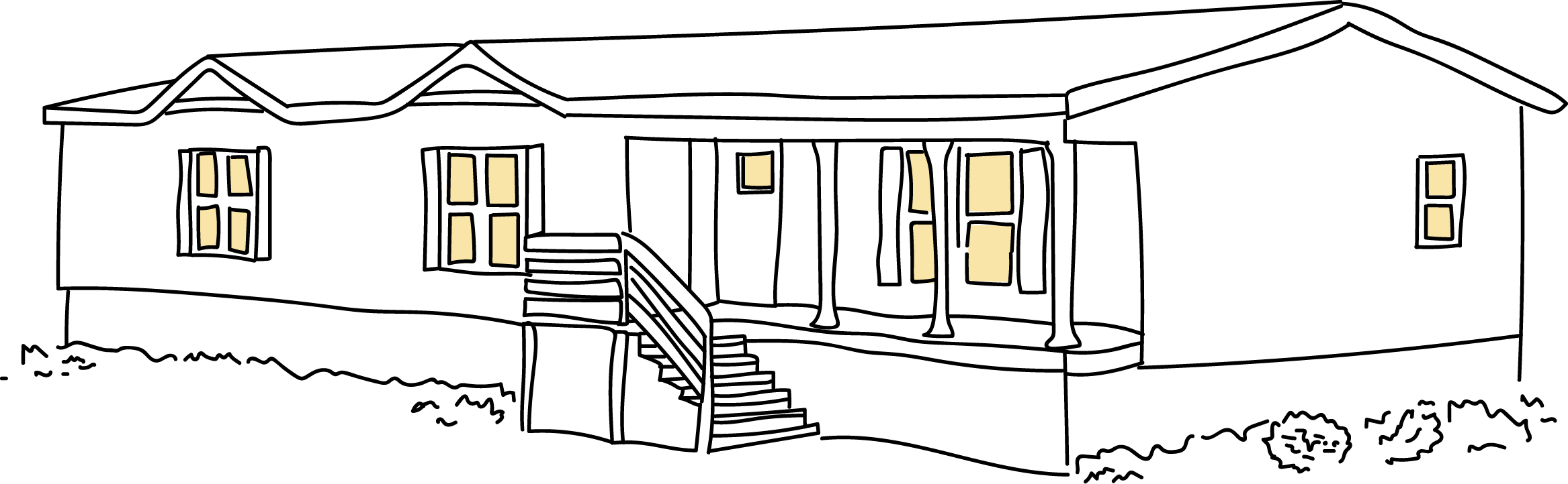 A digital illustration of a nighttime scene depicting a house with lit windows against a dark sky with a full moon.