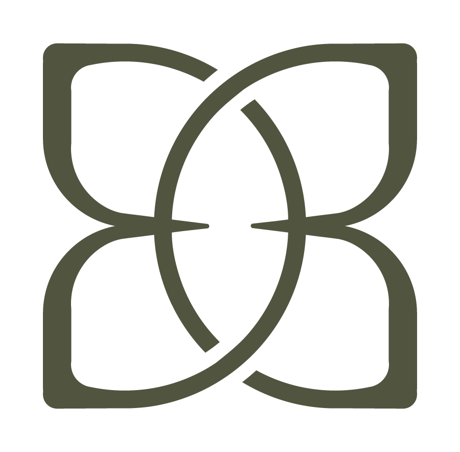 A minimalist, stylized image of four overlapping leaves or petals in a simple, abstract design.