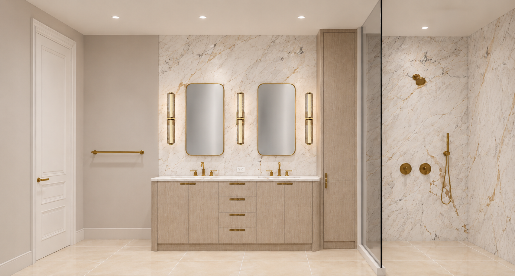 Upper West Side Limestone Mansion / Primary Bathroom Design Rendering