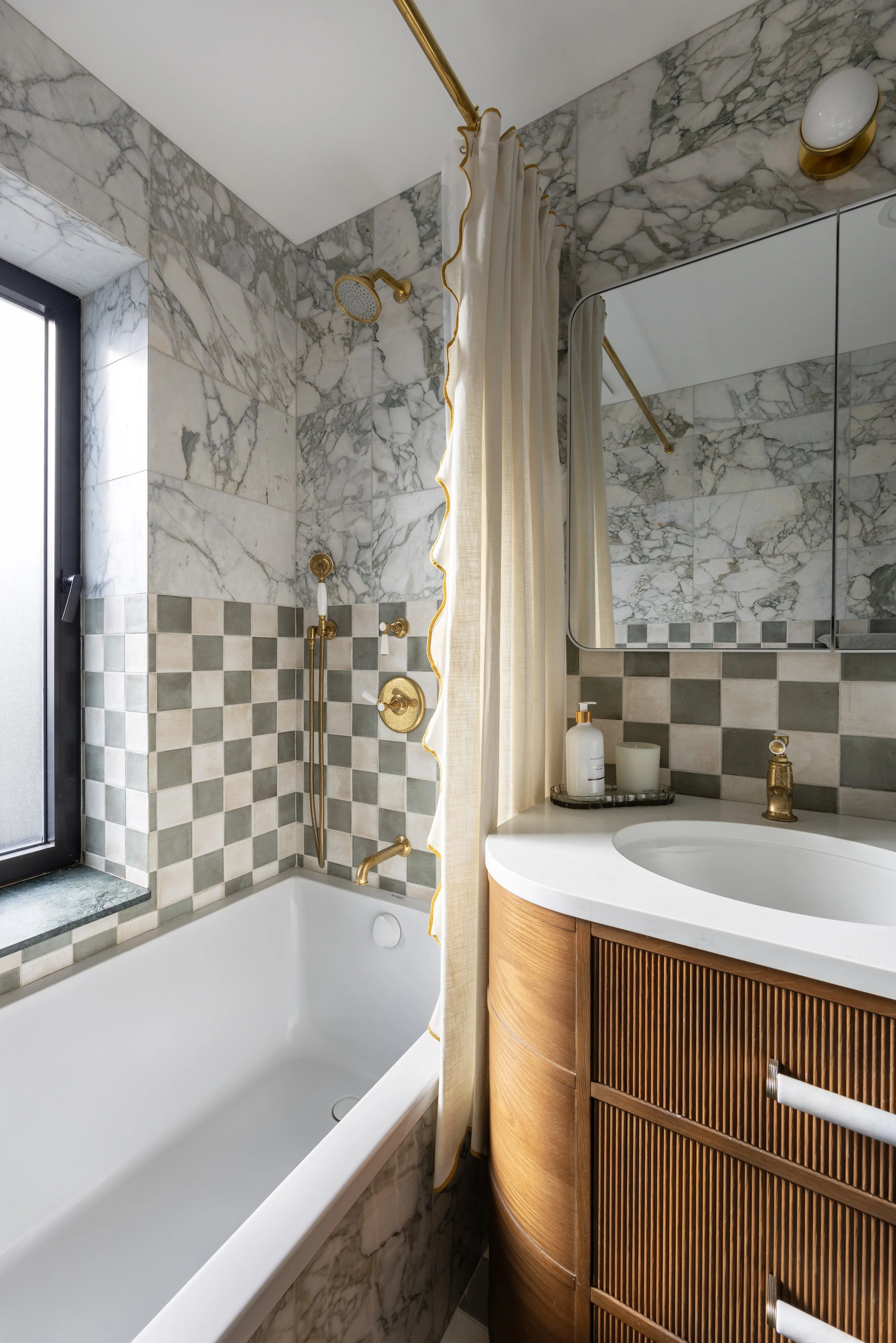 Park Slope Brooklyn Townhouse Renovation | Kids Checkerboard Bathroom 