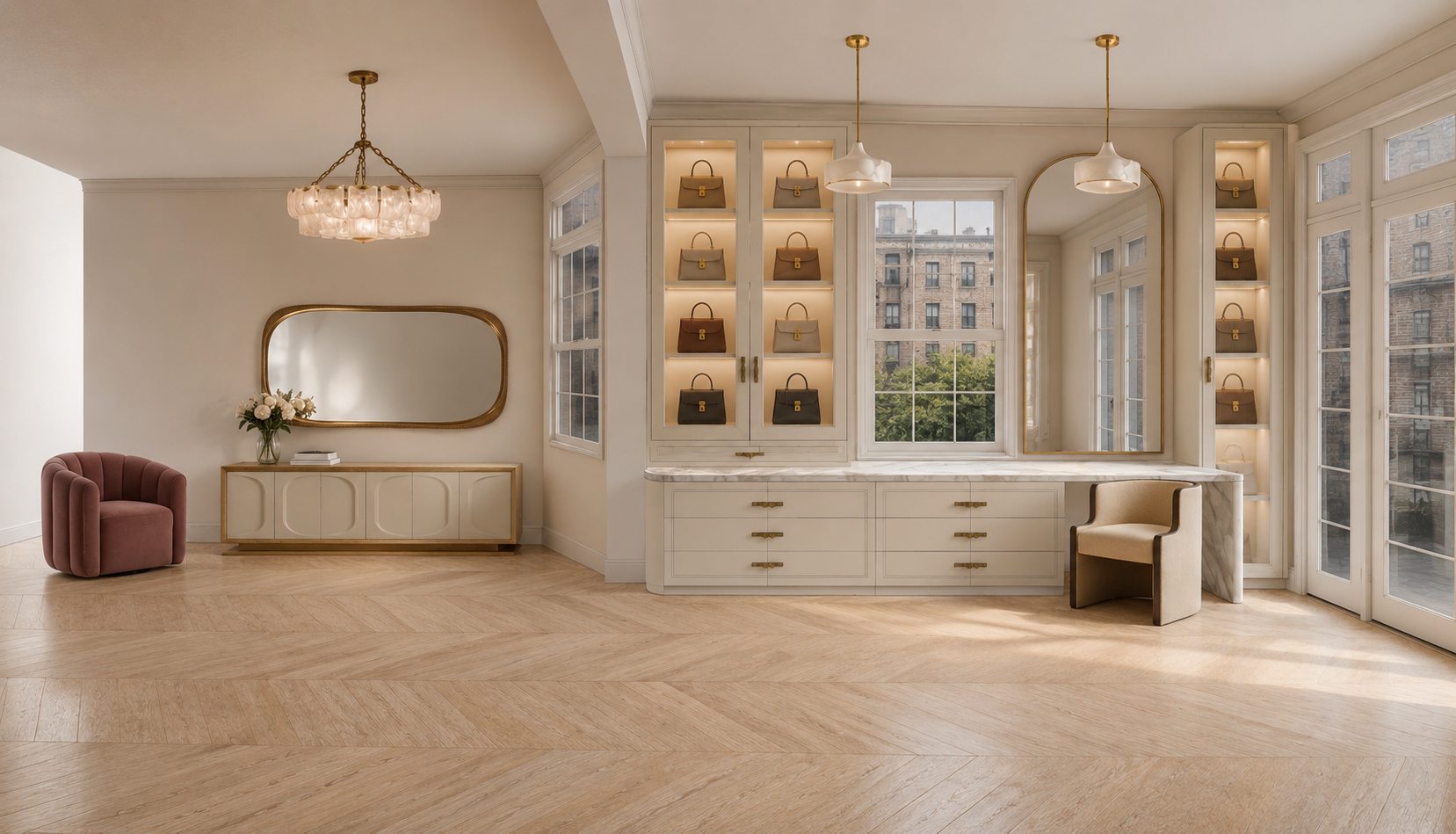 Upper West Side Limestone Mansion / Primary Bedroom Dressing Room Design Rendering