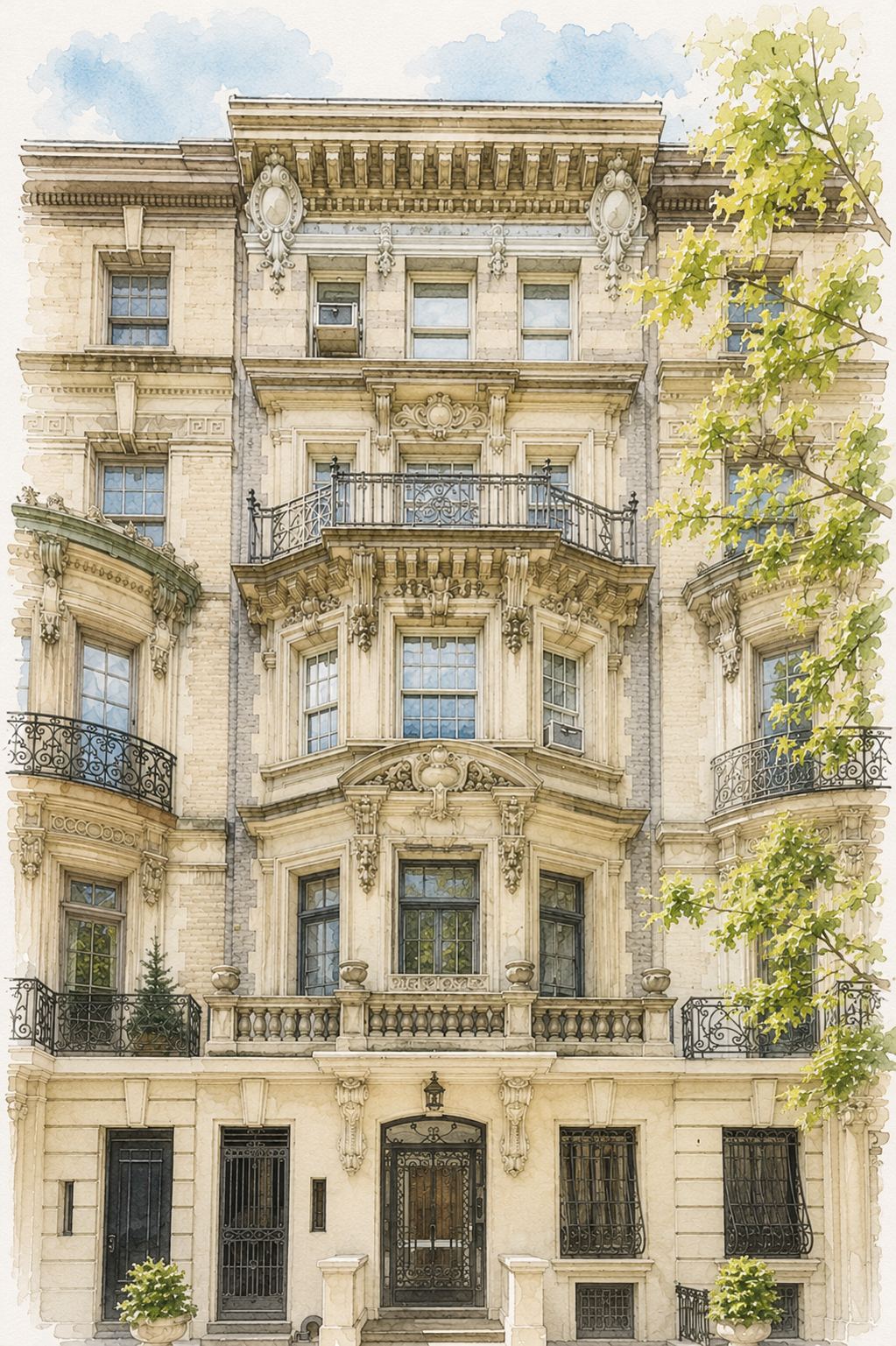Upper West Side Limestone Mansion / Historic Façade Illustration