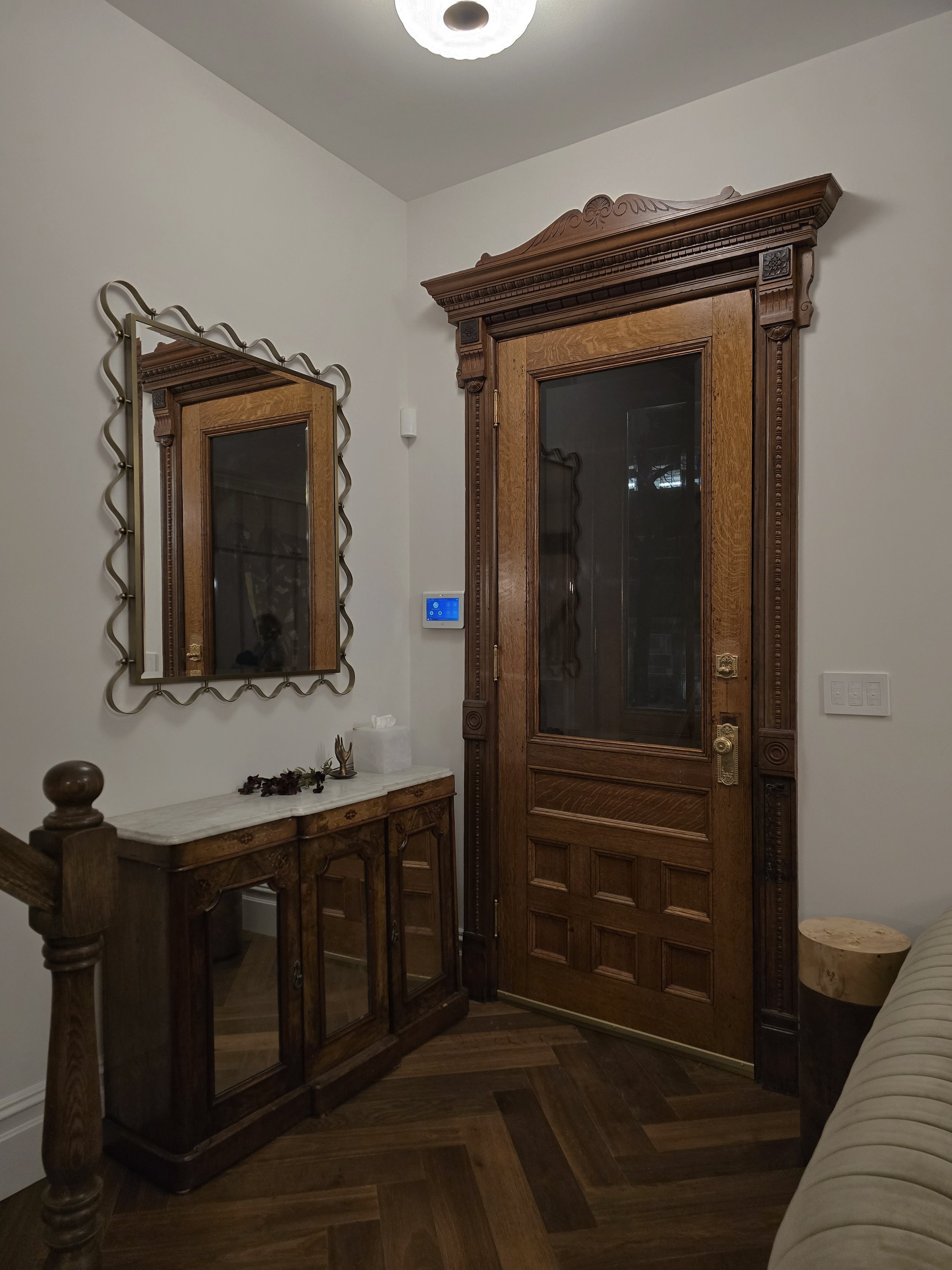 Park Slope Brooklyn Townhouse Renovation | Entry Foyer with Restored Original Doors
