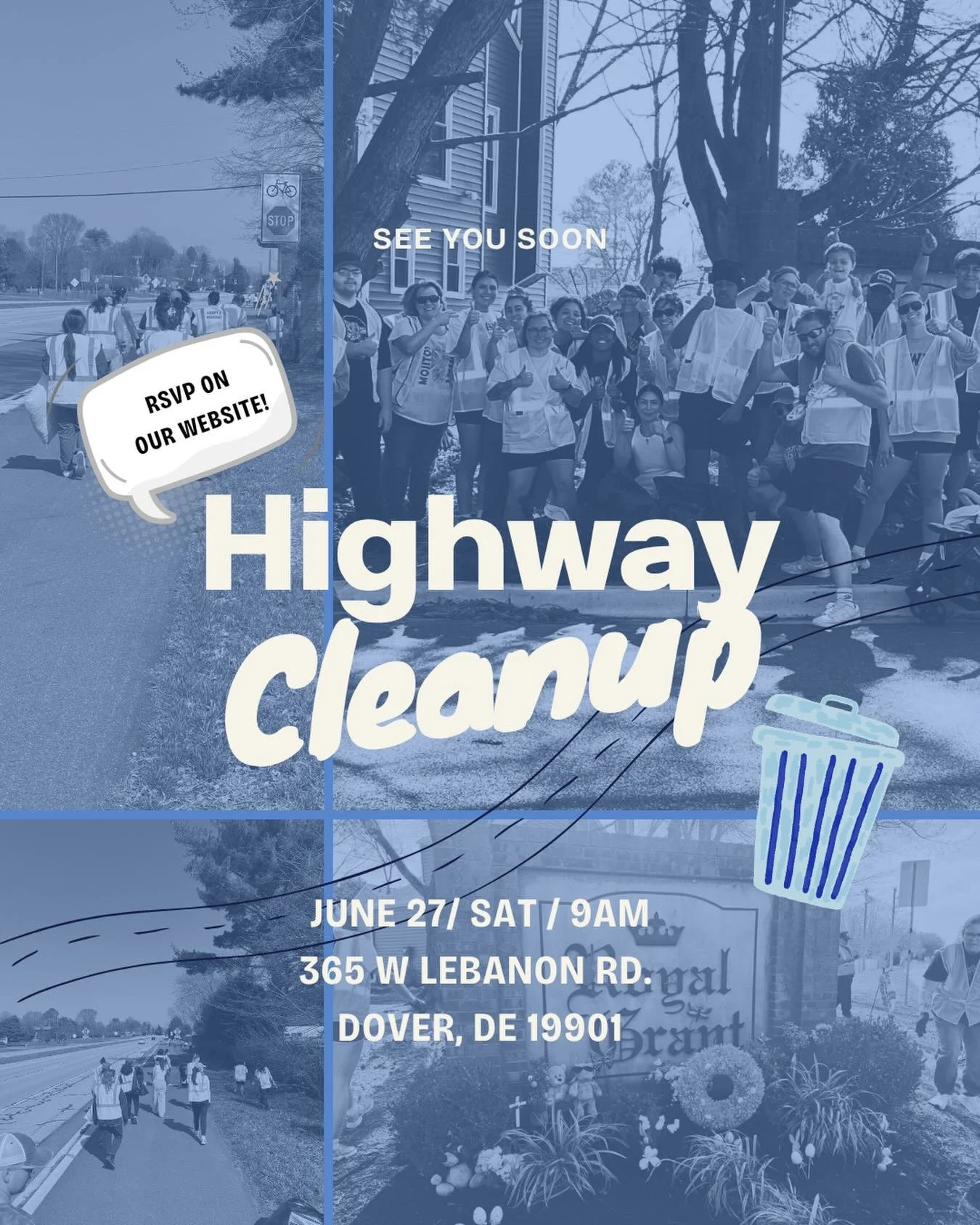 Our second highway clean up of the year is set for June 27th at 9am. 

This is an opportunity to commune with us, do a little good and spread a little kindness.

We would love to see you there! 💙

You can rsvp on our website at https://www.reisangel